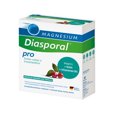 MAGNESIUM DIASPORAL PRO, širdies veiklai ir kraujospūdžiui, milteliai, 20 pakelių