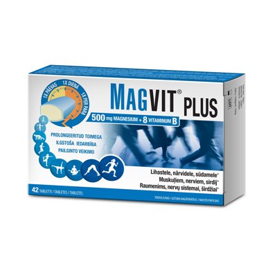 MAGVIT PLUS, 500 mg magnio ir 8 B grupės vitaminai, 42 tabletės