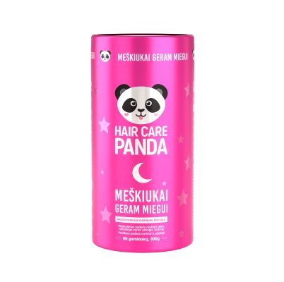 Maisto papildas „Hair Care Panda meškiukai geram miegui“, su melatoninu 1mg, 60 guminukų