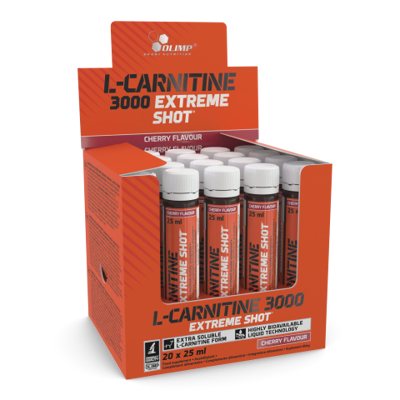 Maisto papildas svorio kontrolei Olimp L-Carnitine 3000 Extreme Shot Vyšnia, 20 x 25 ml
