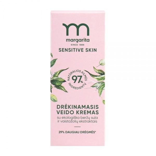 MARGARITA drėkinamasis veido kremas su ekologiška beržų sula ir vaistažolių ekstraktais SENSITIVE SKIN, 50 ml