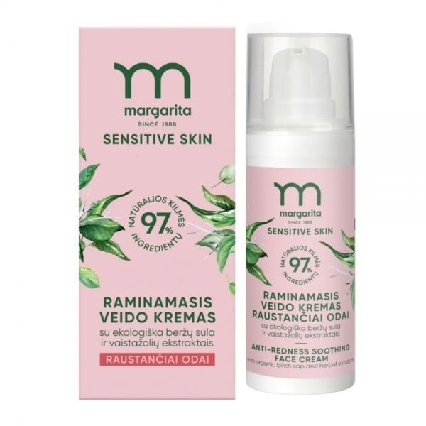 MARGARITA raminamasis veido kremas su ekologiška beržų sula ir vaistažolių ekstraktais SENSITIVE SKIN, 50 ml