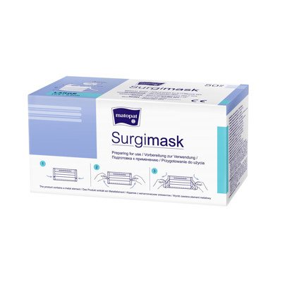 MATOPAT, Kaukė medicininė, 3 sluoksnių su elastingomis juostomis, L, N50