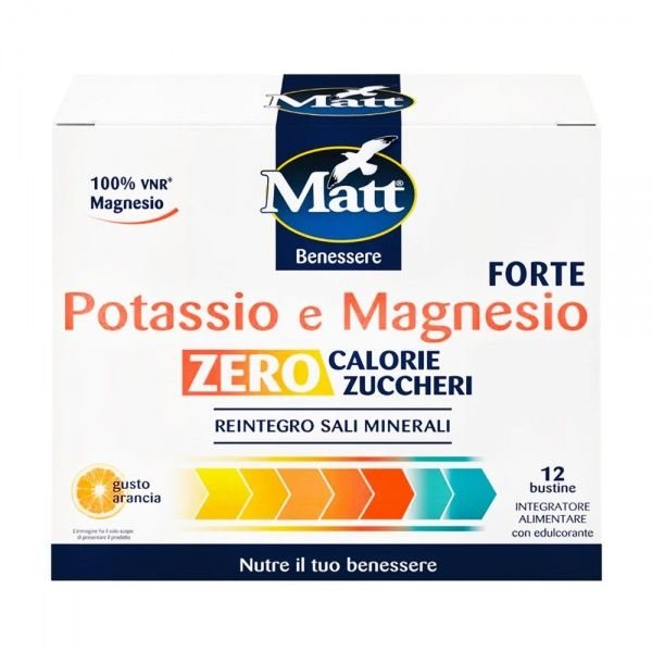 MATT maisto papildas POTASSIO E MAGNESIO FORTE ZERO, apelsinų skonio, 12 pak.