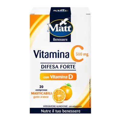MATT Vitamina C 500 Difesa Forte, vitaminas C, 20 kramtomų tablečių