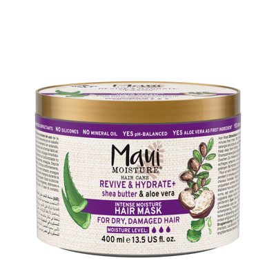 MAUI MOISTURE, atgaivinamoji ir drėkinamoji plaukų kaukė su taukmedžių sviestu, 400 ml