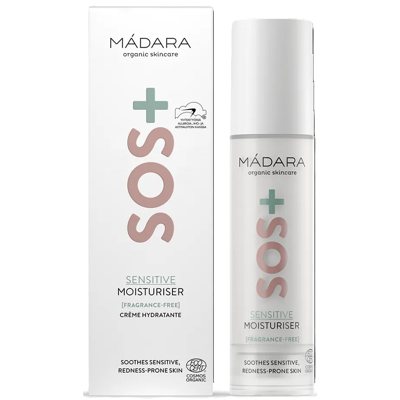 MÁDARA, Drėkinamasis veido kremas jautriai odai SOS+ SENSITIVE, ekologiškas, 50 ml