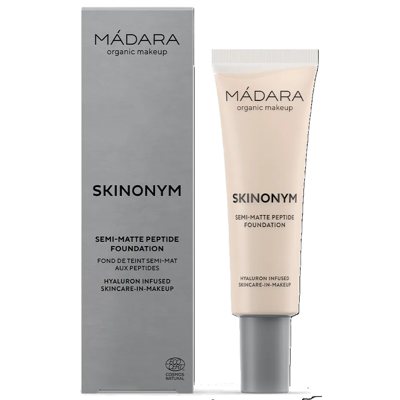 MÁDARA, Pusiau matinis makiažo pagrindas su peptidais "Skinonym", 10 PORCELAIN, 30 ml