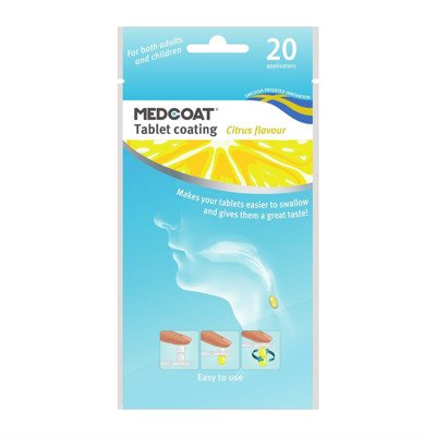 MEDCOAT, tablečių apvalkalas su saldikliu, citrusinių vaisių skonio, N20