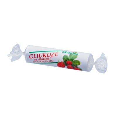 MEDICATA gliukozės tabletės su Vitaminu C, žemuogių kvapo N10
