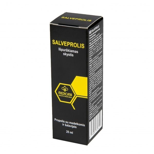 MEDICATA maisto papildas purškiamas propolis gerklei su medetkomis ir šalavijais SALVEPROLIS, 25 ml