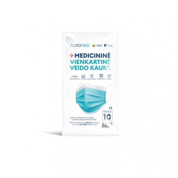 Medicininė apsauginė veido kaukė, vienkartinė, 10 vnt