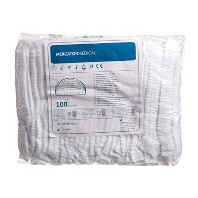 Medicininė kepuraitė su gumyte, krepuota, balta, 100 vnt