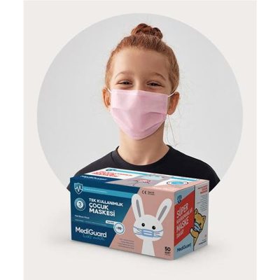 MEDICININĖS VIENKARTINĖS VAIKIŠKOS VEIDO KAUKĖS ( SU PINK), 50 vnt