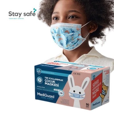 MEDICININĖS VIENKARTINĖS VAIKIŠKOS VEIDO KAUKĖS ( SU SHARK), 50 vnt