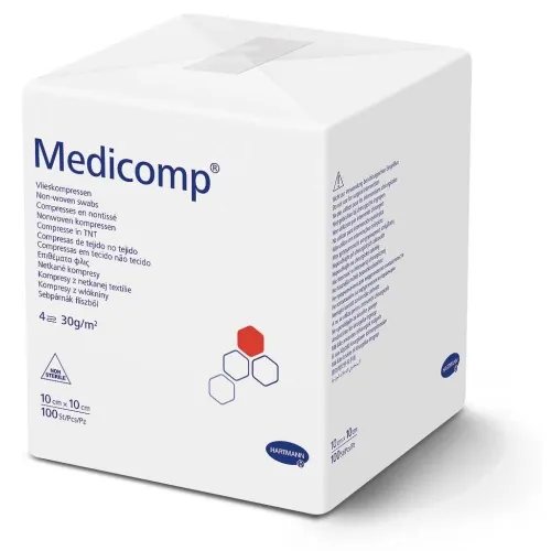MEDICOMP nesterilus neaustinės medžiagos tvarstis, 100 vnt., 10 x 10 cm