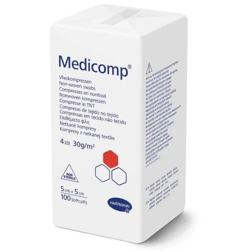 MEDICOMP nesterilus neaustinės medžiagos tvarstis, 100 vnt., 5 x 5 cm