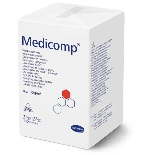 MEDICOMP nesterilus neaustinės medžiagos tvarstis, 100 vnt., 7.5 x 7.5 cm