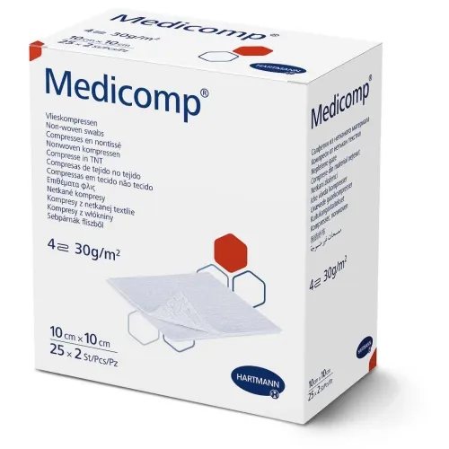 MEDICOMP sterilus neaustinės medžiagos tvarstis, 25 vnt., 10 x 10 cm