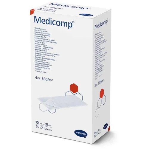 MEDICOMP sterilus neaustinės medžiagos tvarstis, 25 vnt., 10 x 20 cm