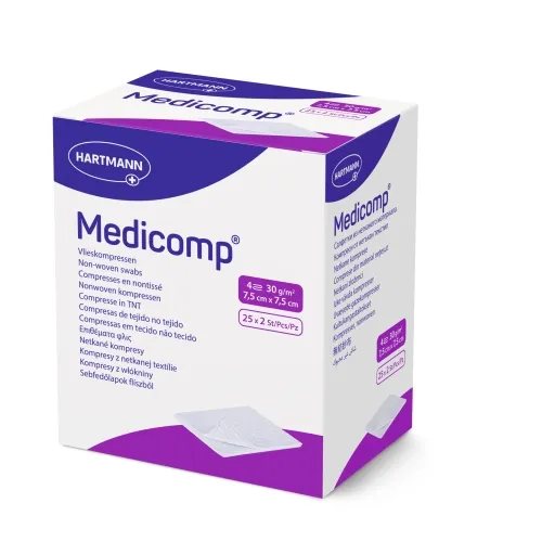 MEDICOMP sterilus neaustinės medžiagos tvarstis, 25 vnt., 7.5 x 7.5 cm