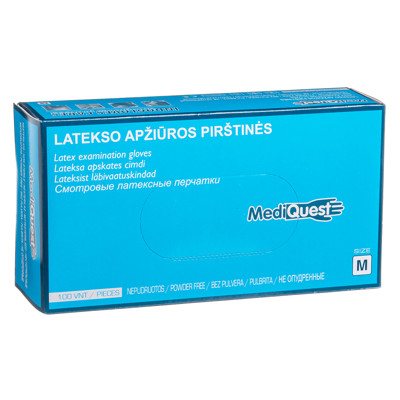 MEDIQUEST, lateksinės nesterilios pirštinės be pudros, M, 100 vnt