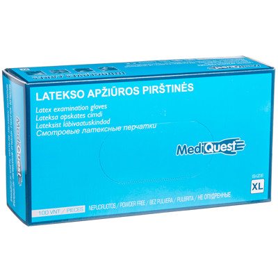 MEDIQUEST, lateksinės nesterilios pirštinės be pudros, XL, 100 vnt