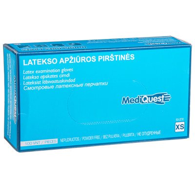 MEDIQUEST, lateksinės nesterilios pirštinės be pudros, XS, 100 vnt