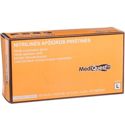 MEDIQUEST, nitrilinės pirštinės be pudros, L, 100 vnt