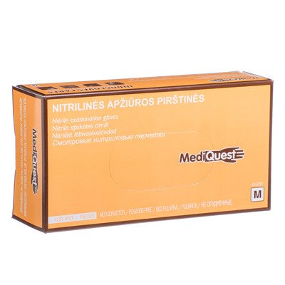 MEDIQUEST, nitrilinės pirštinės be pudros, M, 100 vnt