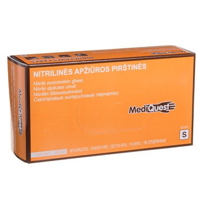 MEDIQUEST, nitrilinės pirštinės be pudros, S, 100 vnt