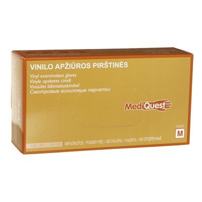 MEDIQUEST, vinilinės nesterilios pirštinės be pudros, M dydis, 100 vnt