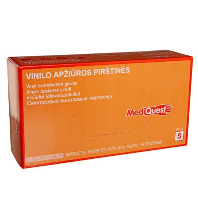 MEDIQUEST, vinilinės nesterilios pirštinės be pudros, S dydis, 100 vnt