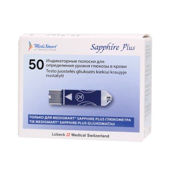 MEDISMART nekalibruojamos diagnostinės juostelės SAPPHIRE LOBECK MEDICAL, 50 vnt