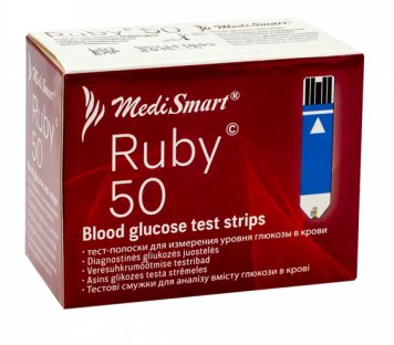 MEDISMART RUBY diagnostinės juostelės gliukozės kiekiui nustatyti N50