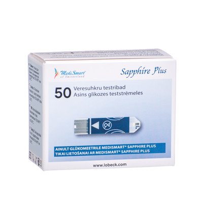 MEDISMART SAPPHIRE BLOOD GLUCOSE TEST STRIP, diagnostinės juostelės (nekalibruojamos), 50 vnt