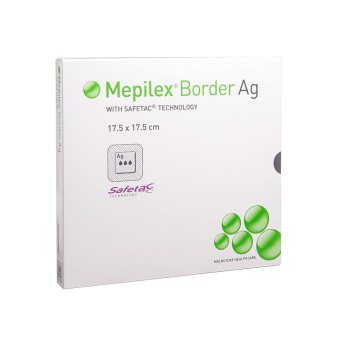 MEPILEX BORDER AG antimikrobinis silikoninis tvarstis, 5 vnt., 17.5 x 17.5 cm