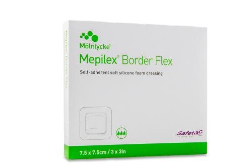 MEPILEX BORDER FLEX SILICONE STERILE DRESSING N5 (MOLNLYCKE), 7.5 x 7.5 cm