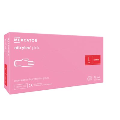 MERCATOR, nitrilinės pirštinės be pudros, rožinės, L dydis, N100