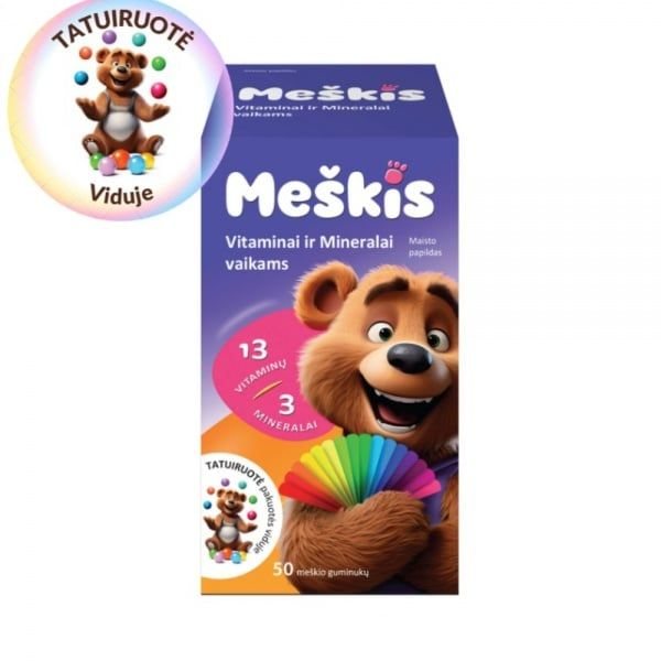 MEŠKIS maisto papildas VITAMINAI IR MINERALAI VAIKAMS, 50 guminukų