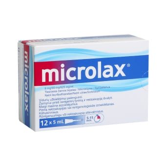 Microlax 625mg+90mg+9mg/ml, tiesiosios žarnos tirpalas, N12, 5 ml