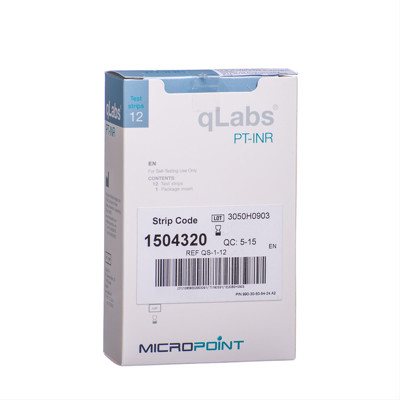 MICROPOINT QLABS PT-INR TEST STRIPS, diagnostinės juostelės kraujo krešėjimo sistemos būklei įvertinti, 12 vnt