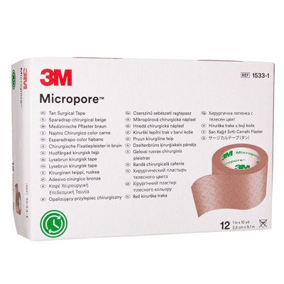 MICROPORE, Pleistras chir.pop.pag.2.5cmx,rudas, 12vnt., 9.1 m