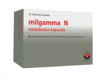 MILGAMMA N 40 mg/90 mg/250 µg minkštosios kapsulės N20