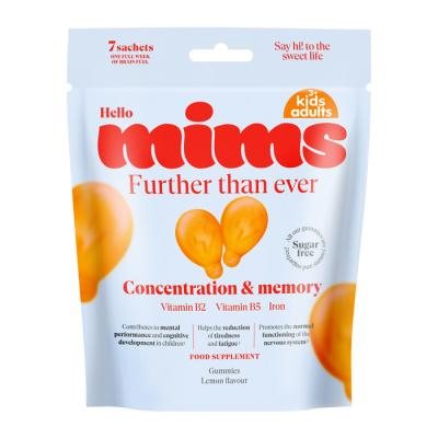 MIMS Concentration & Memory guminukai su vitaminais B2, B5 ir geležimi, 7 paketėliai