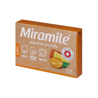 MIRAMILE, medaus ir citrinų skonio pastilės, 12 pastilių