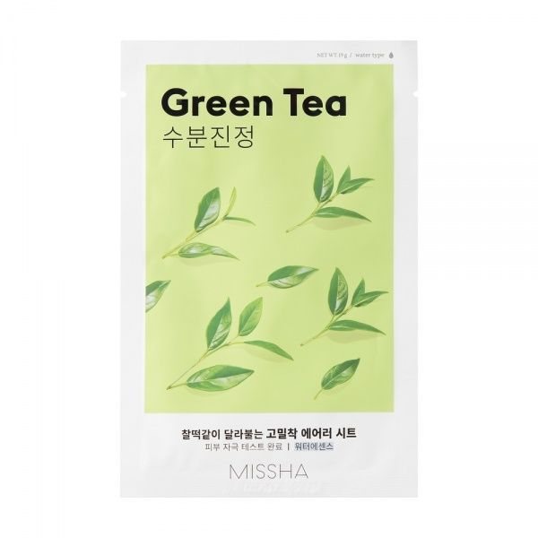 MISSHA veido kaukė su žaliąja arbata AIRY FIT GREEN TEA SHEET MASK, 1 vnt