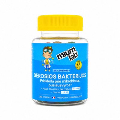 MIUM LAB KIDS maisto papildas GEROSIOS BAKTERIJOS vaikams. Nuo . 30 guminukų., 3 m