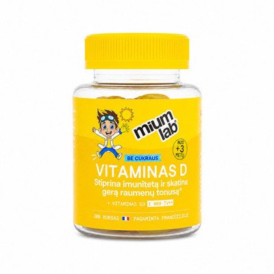 MIUM LAB KIDS maisto papildas VITAMINAS D VAIKAMS. Nuo 3 metų! 30 guminukų.