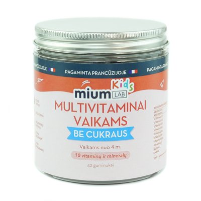 MIUM LAB maisto papildas MULTIVITAMINAI VAIKAMS. Nuo 4 metų! 42 guminukai.